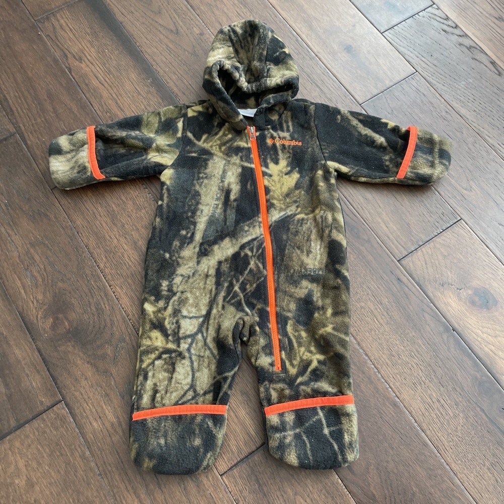 Columbia Infant Snowsuit Sz 3-6 Months•Camo/Orange zipper and trim